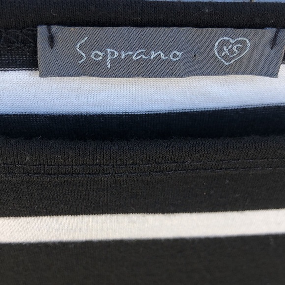 Soprano Black/White 3/4 Sleeve Stretch Stripe Dress | SIZE XS - Picture 4 of 5